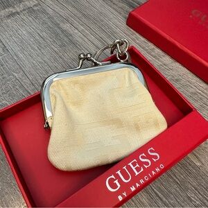 NWT GUESS Pouch Keychain Beige Coin Purse Marciano